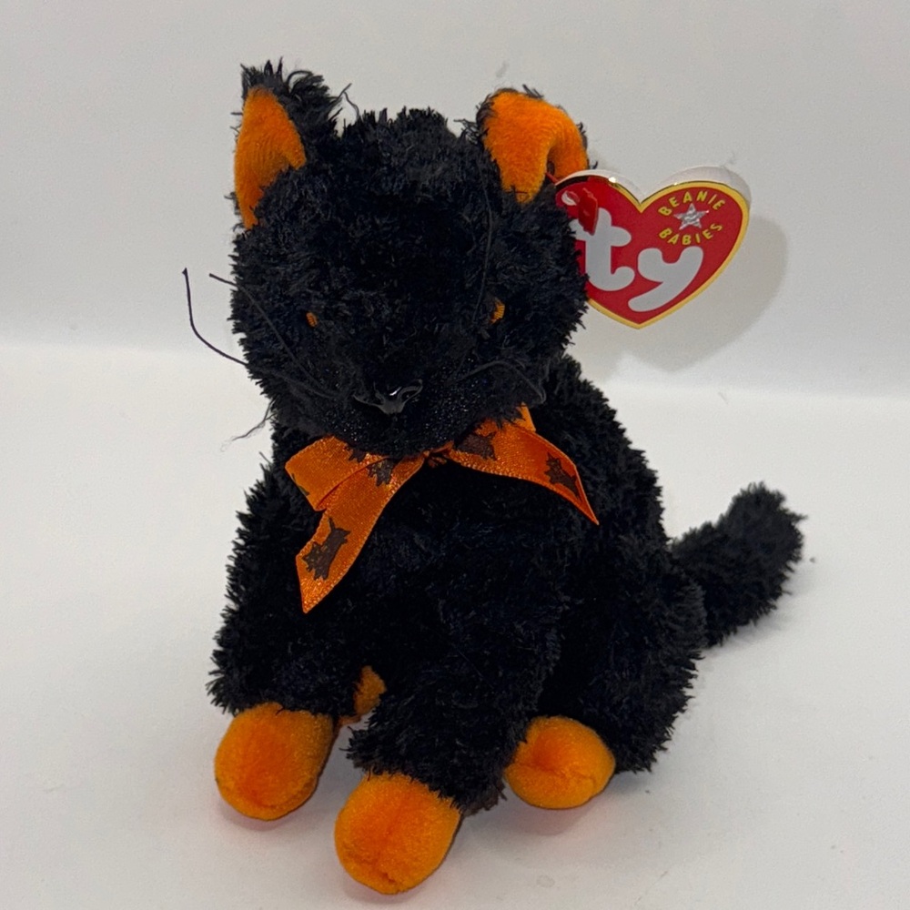 Vintage Ty Beanie Babies Black and Orange "frauds Cat" Plush Toy